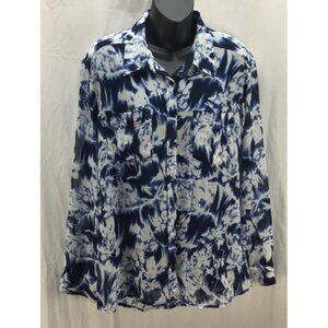 Guess Large L Blouse Top Blue White Flower Women